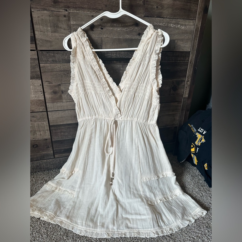 Shyanne Cream Deep V-Ruffle Mini Dress